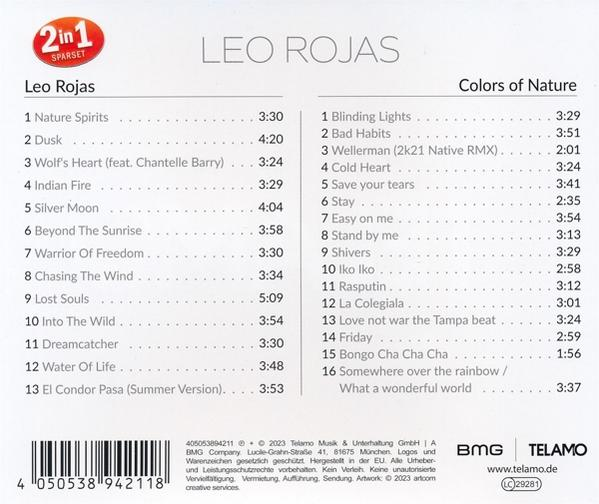 Die Rückseite eines CD-Covers mit der Titelliste des Albums 'Colors of Nature' von Leo Rojas.