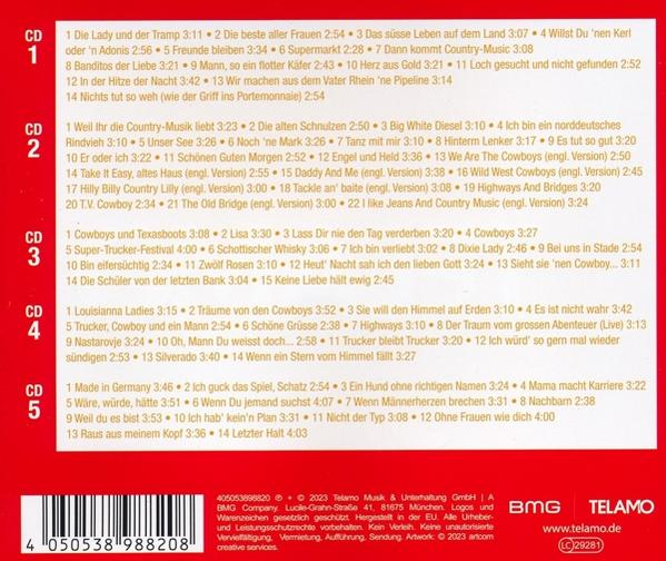 Eine CD mit verschiedenen Country-Musik-Titeln. Es hat einen roten Hintergrund mit weißem Text.
