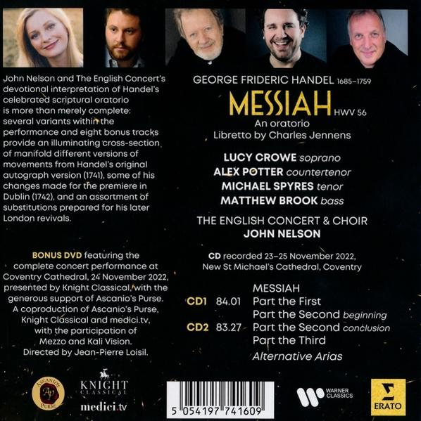 CD-Cover mit Text und Bildern von Personen. Der Text enthält: Messiah, John Nelson und The English Concert.