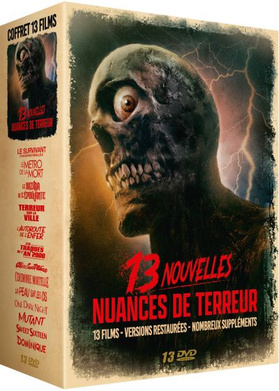 Coffret DVD de 13 films d'horreur, avec crâne et texte.