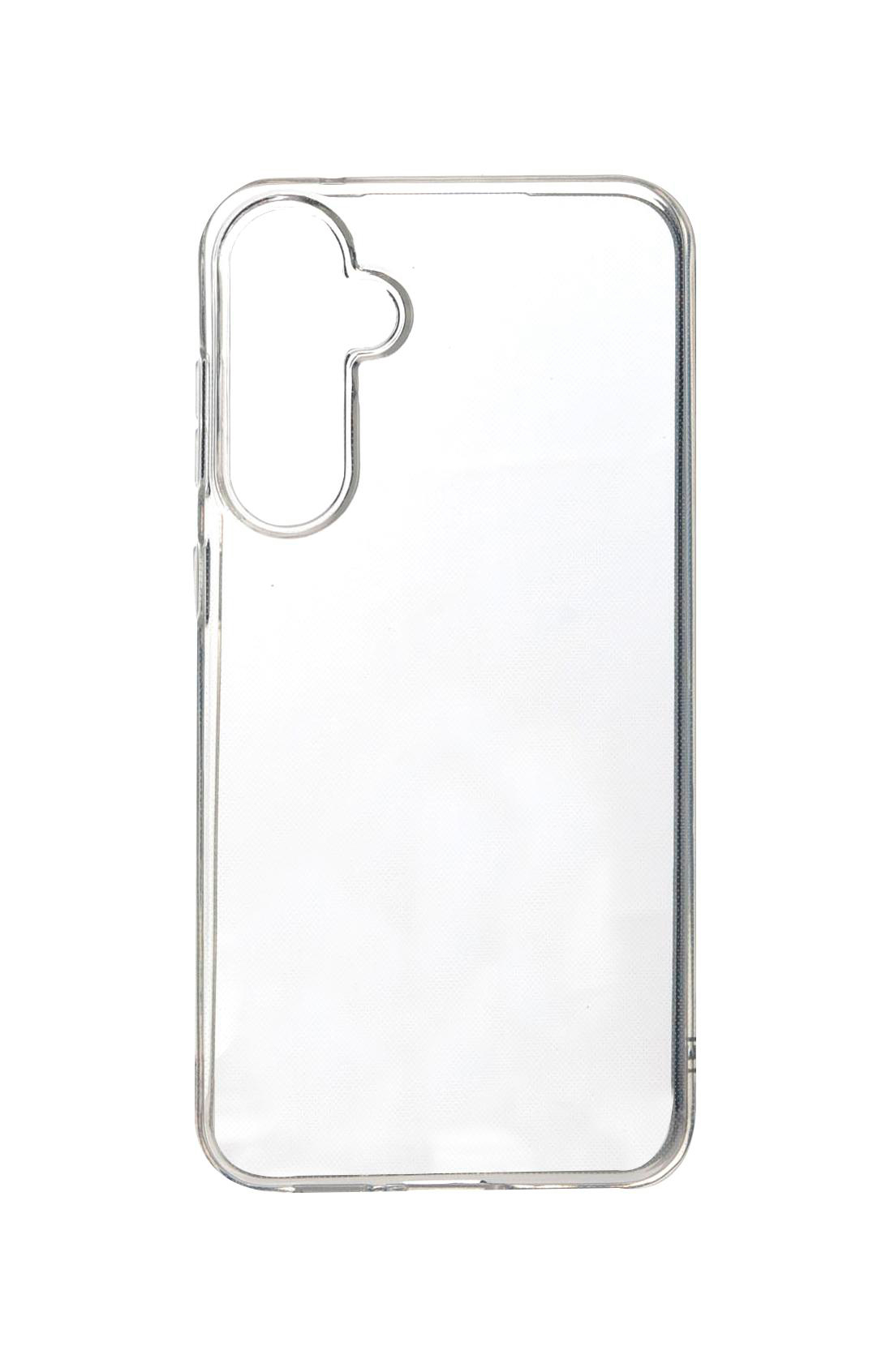Eine transparente Handyhülle mit Aussparungen für Kamera und Tasten.