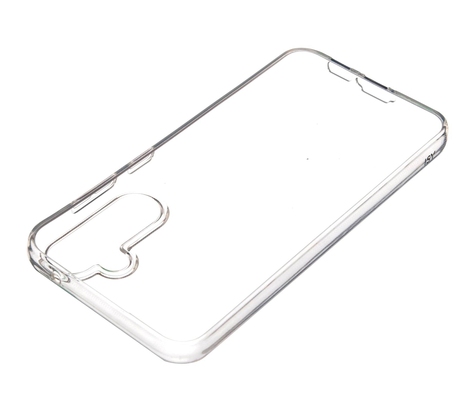 Eine klare, transparente Handyhülle vor weißem Hintergrund.
