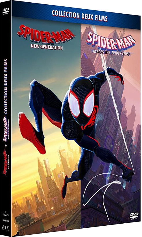 Spider-Man dvd-set. Twee covers: Spider-Man: New Generation en Across the Spider-Verse zijn zichtbaar.