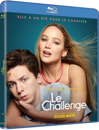 Couverture Blu-ray de 'Le Challenge' avec Jennifer Lawrence et un homme s'embrassant. Le fond est bleu.