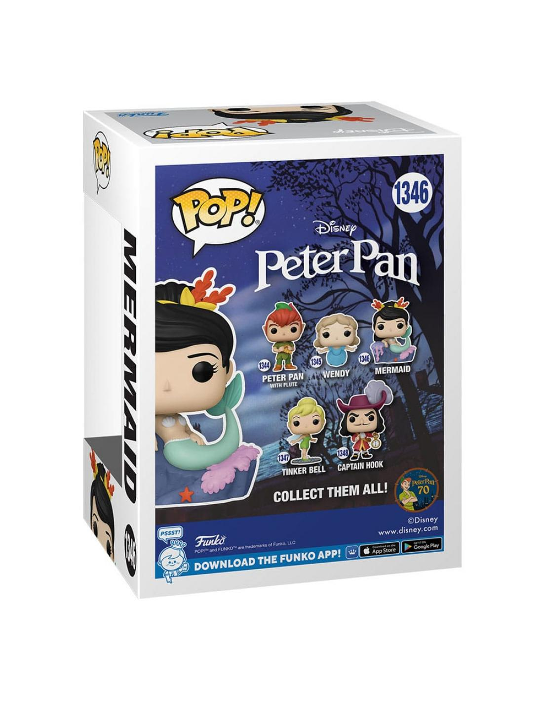 Una caja Funko Pop con personajes de Peter Pan.  La figura de la sirena es visible.
