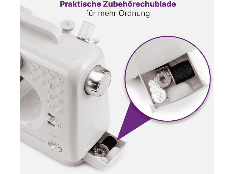 Clatronic NM 3795 Nähmaschine (7,2 Watt, 12-Stiche, Freiarmnähen, Weiß) — Foto 5 von 5