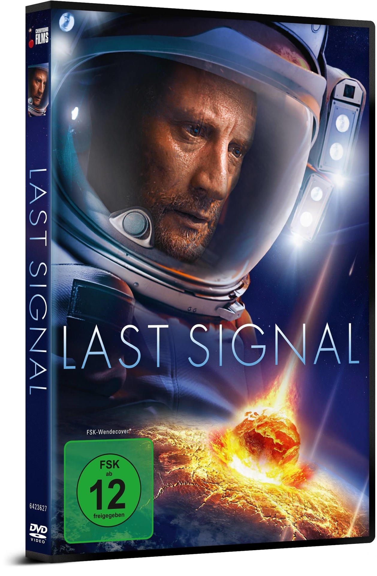 DVD-Hülle des Films 'Last Signal'. Es zeigt einen Astronauten, die Erde und den Weltraum.