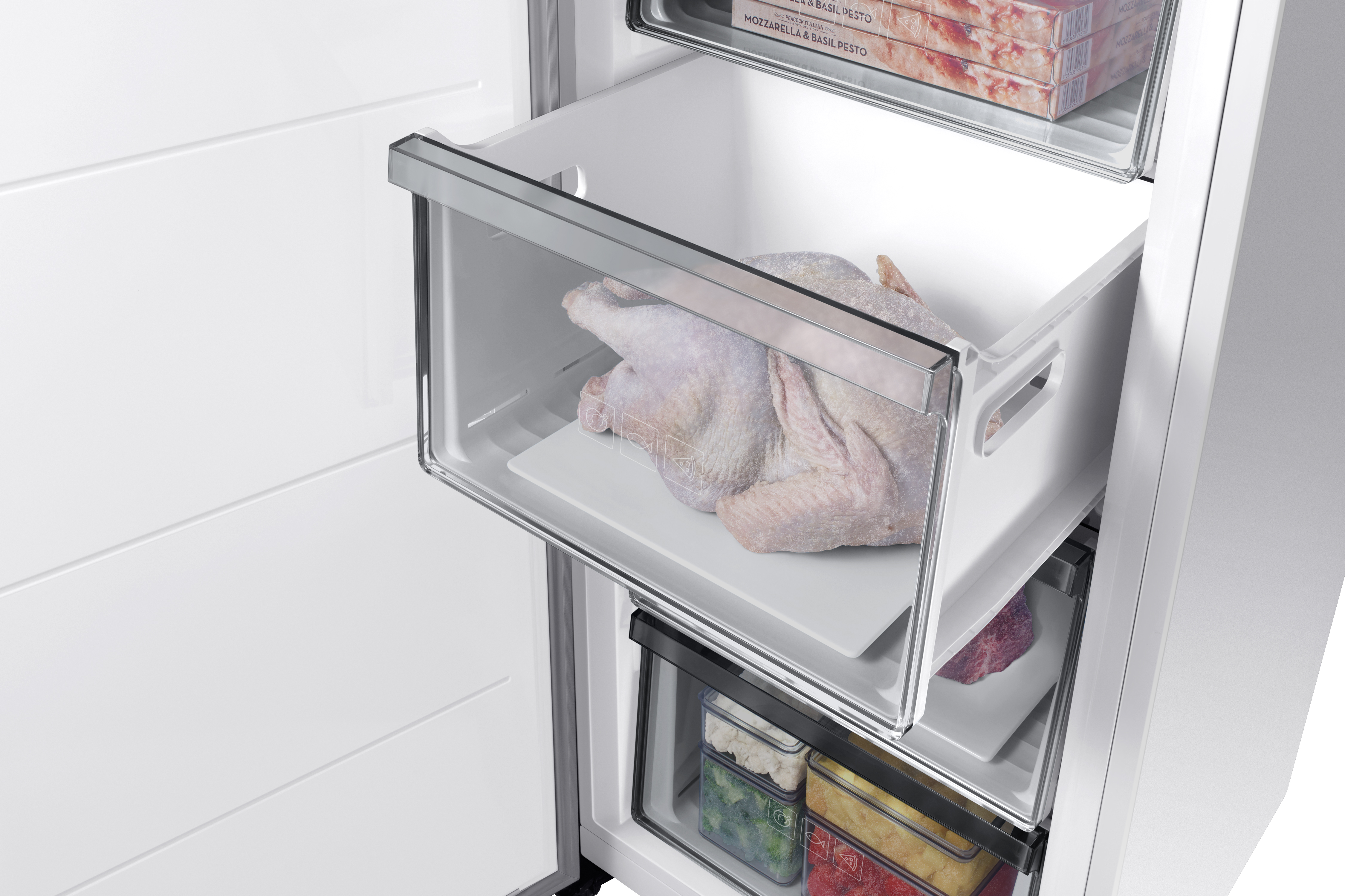 Congelador vertical - Samsung SMART RZ32C7CBEWW/EF, All Around Cooling, 323 l, 186 cm, Metal Cooling, Blanco