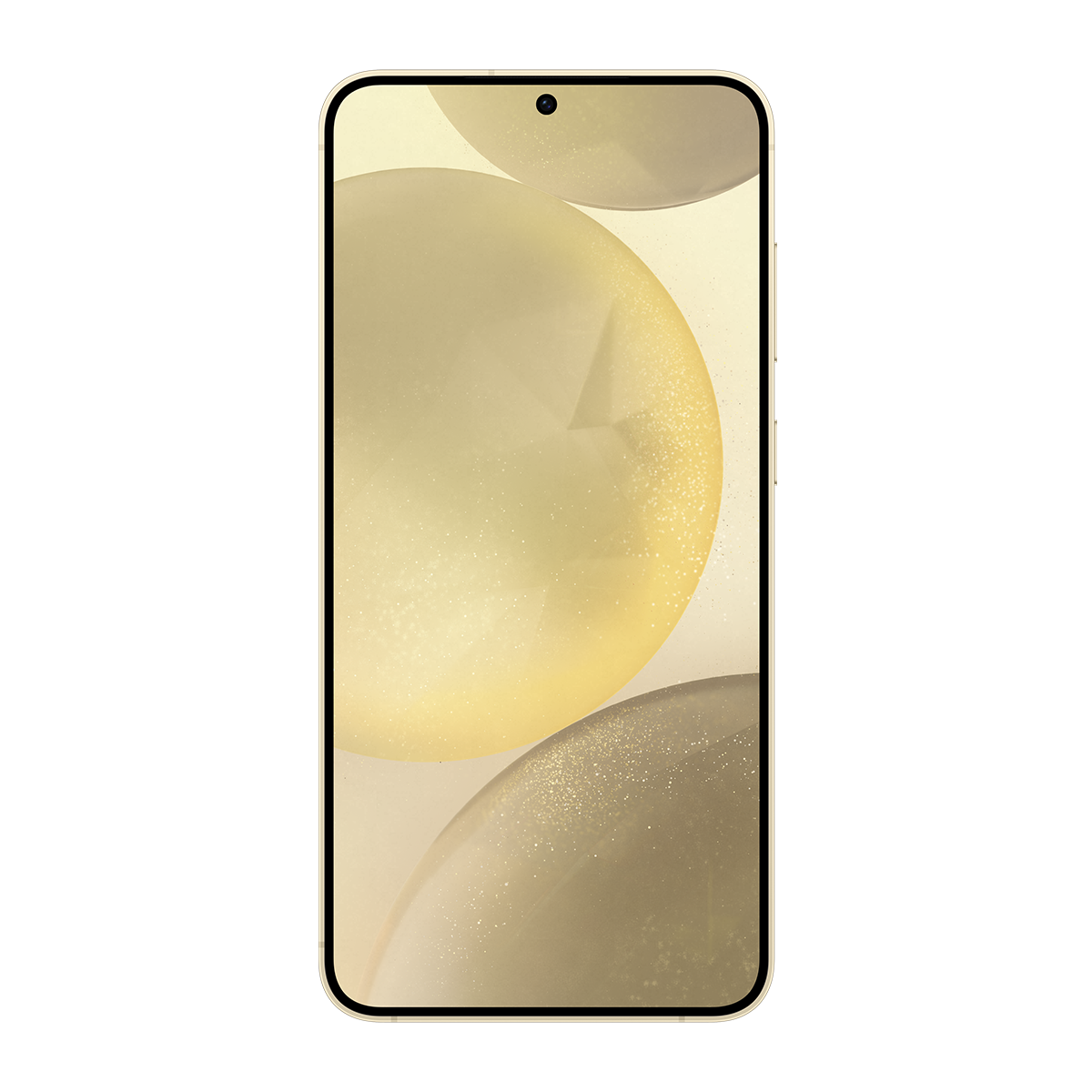 Bir telefon ekranı, koyu bir arka plan üzerinde soyut altın küreler gösteriyor.