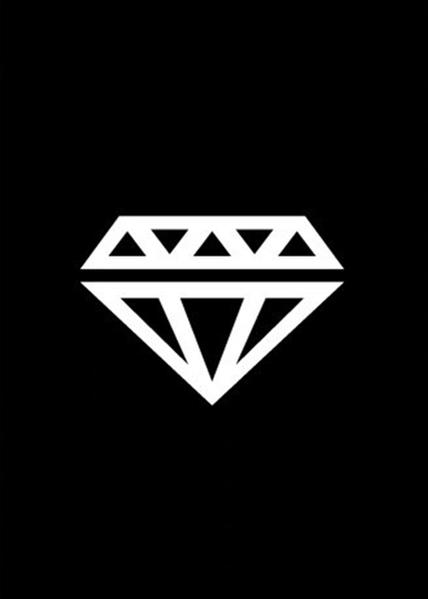 Ein weißes Diamant-Logo auf schwarzem Hintergrund. Die Diamantform hat geometrische Linien.