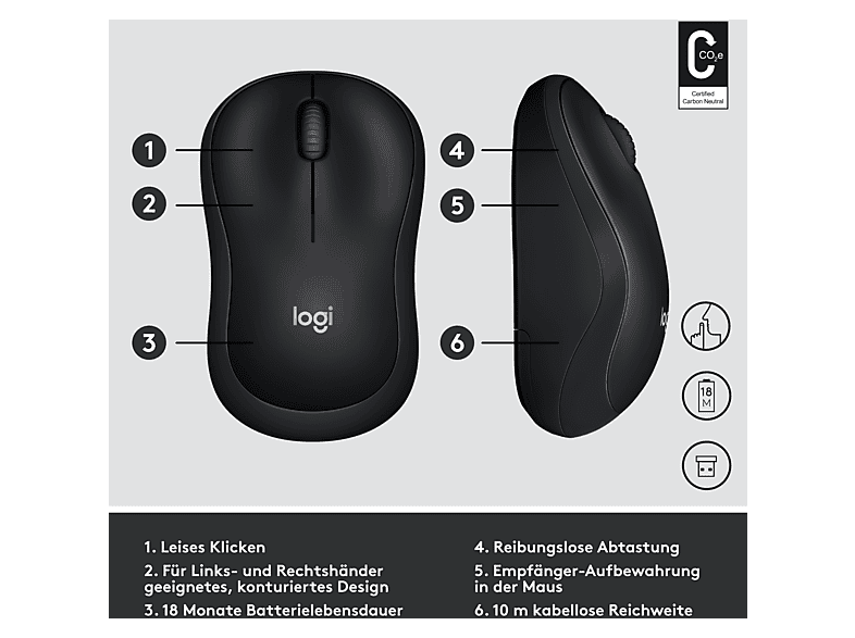 LOGITECH M220 Silent Kabellose Maus, USB-Empfänger, Schwarz — Foto 5 von 5