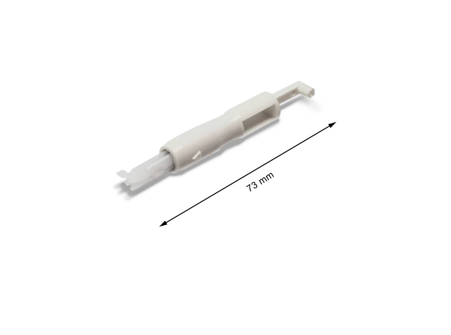 Pieza de plástico blanco con una dimensión de 73 mm, para un componente de máquina.