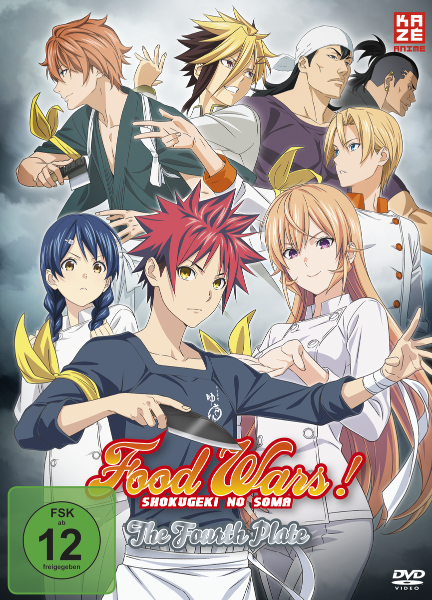 Anime-DVD-Cover mit mehreren Charakteren. Titel: Food Wars! The Fourth Plate.