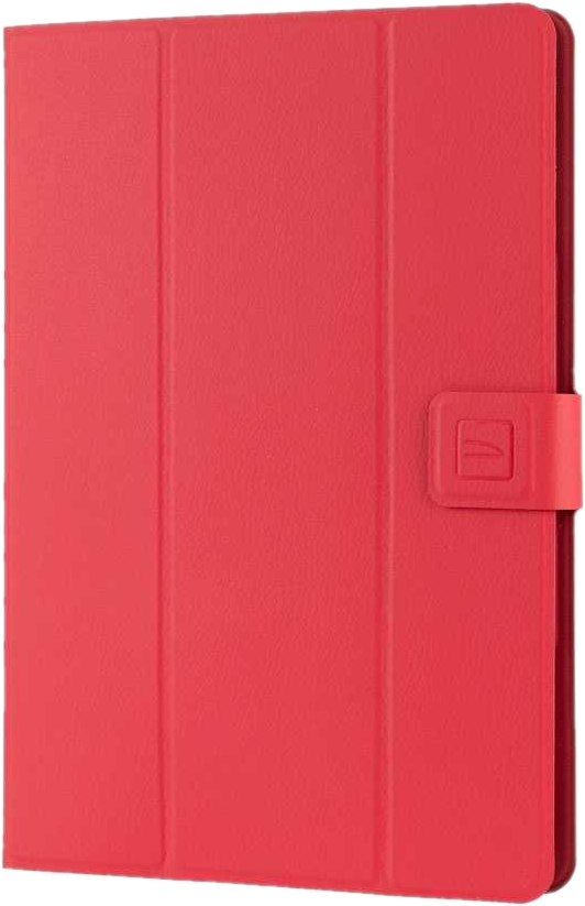 Custodia rossa per tablet con chiusura magnetica.