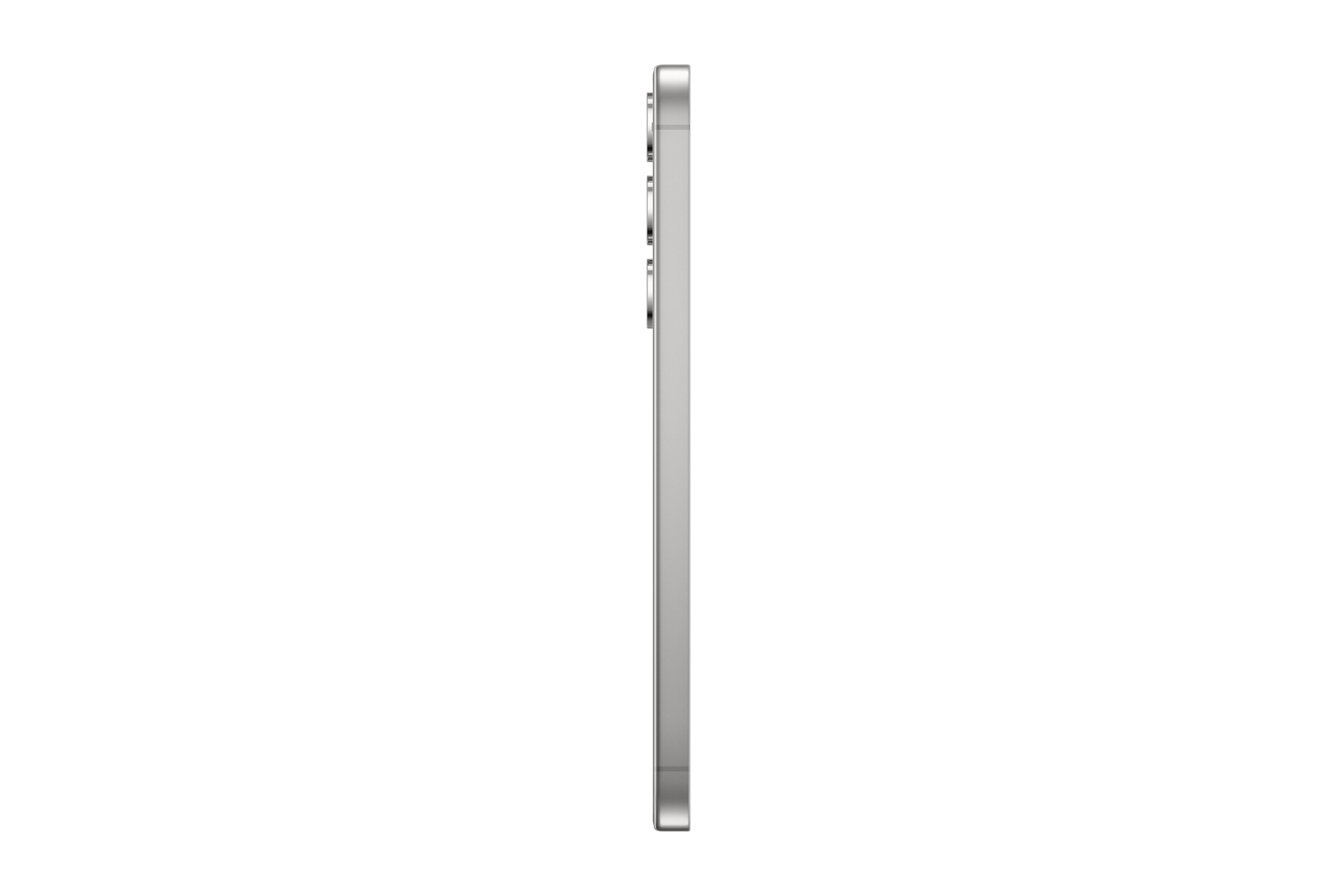 Silbernes Telefon, Seitenansicht, mit sichtbaren Kameralinsen.