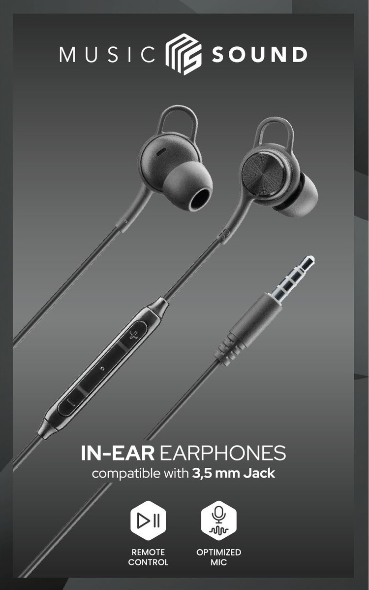 Schwarze In-Ear-Kopfhörer mit Fernbedienung und Mikrofon.