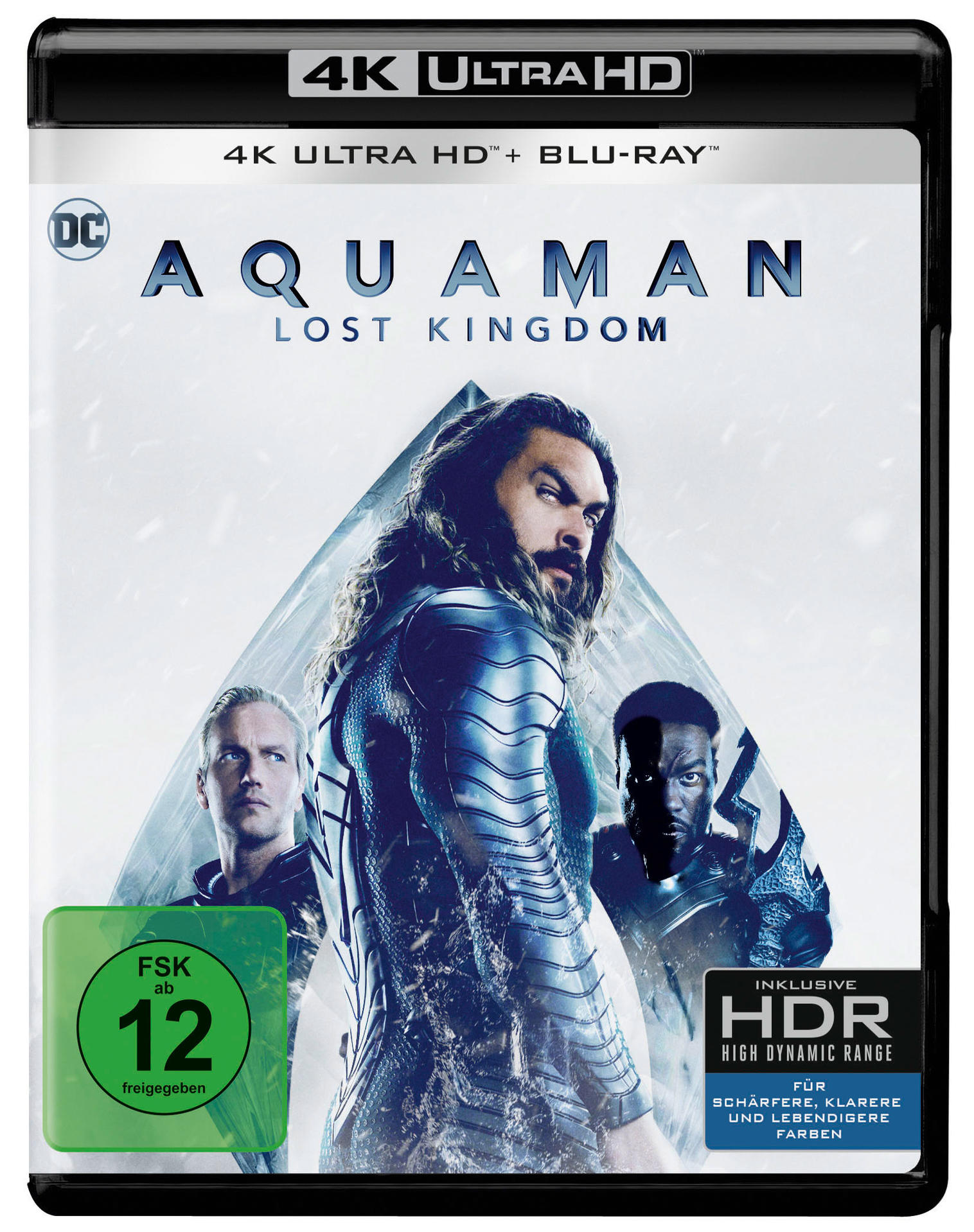 Aquaman: Lost Kingdom Blu-ray Cover mit Jason Momoa und anderen Schauspielern.