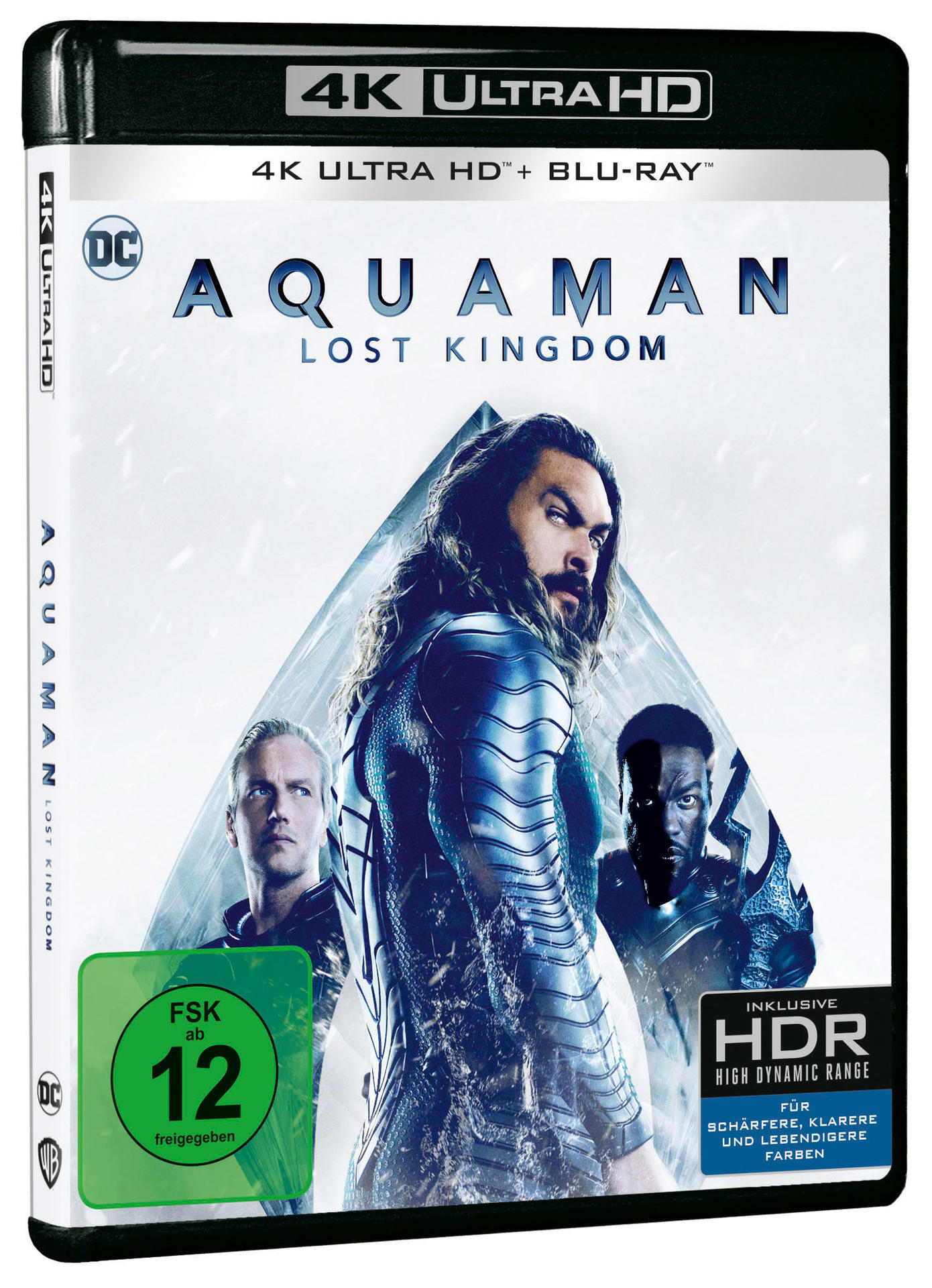 Aquaman: Lost Kingdom Blu-ray-Cover mit Jason Momoa und zwei anderen Schauspielern.