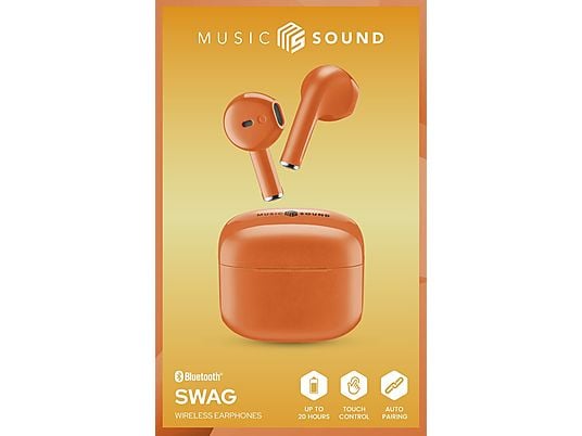MUSIC SOUND SWAG - Véritables écouteurs sans fil (In-ear, Orange)