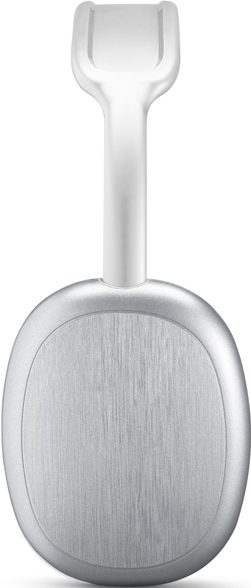 Appareil Google Chromecast blanc et argenté avec une manette.