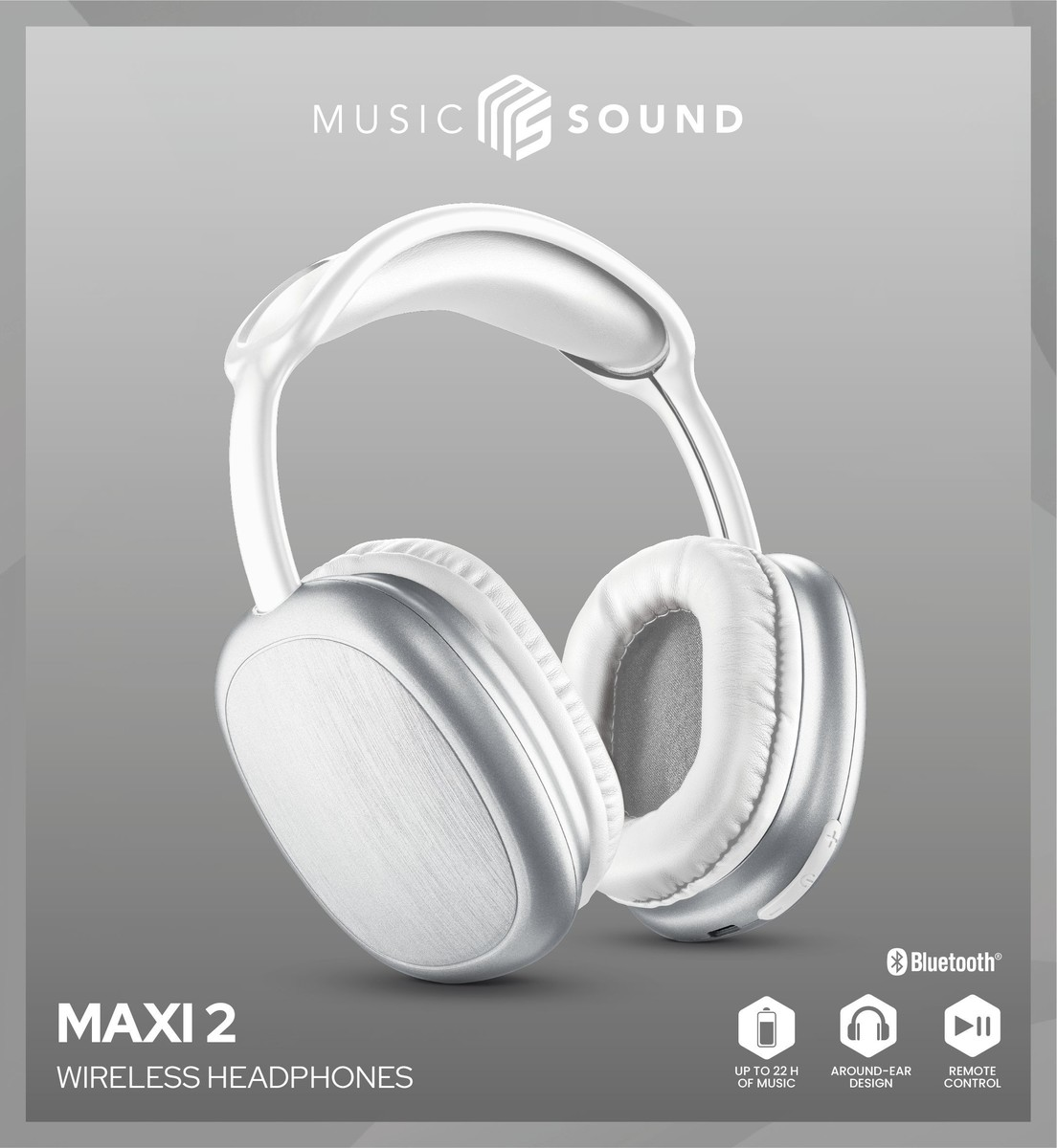 Casque sans fil blanc et argenté avec bandeau et oreillettes blancs.