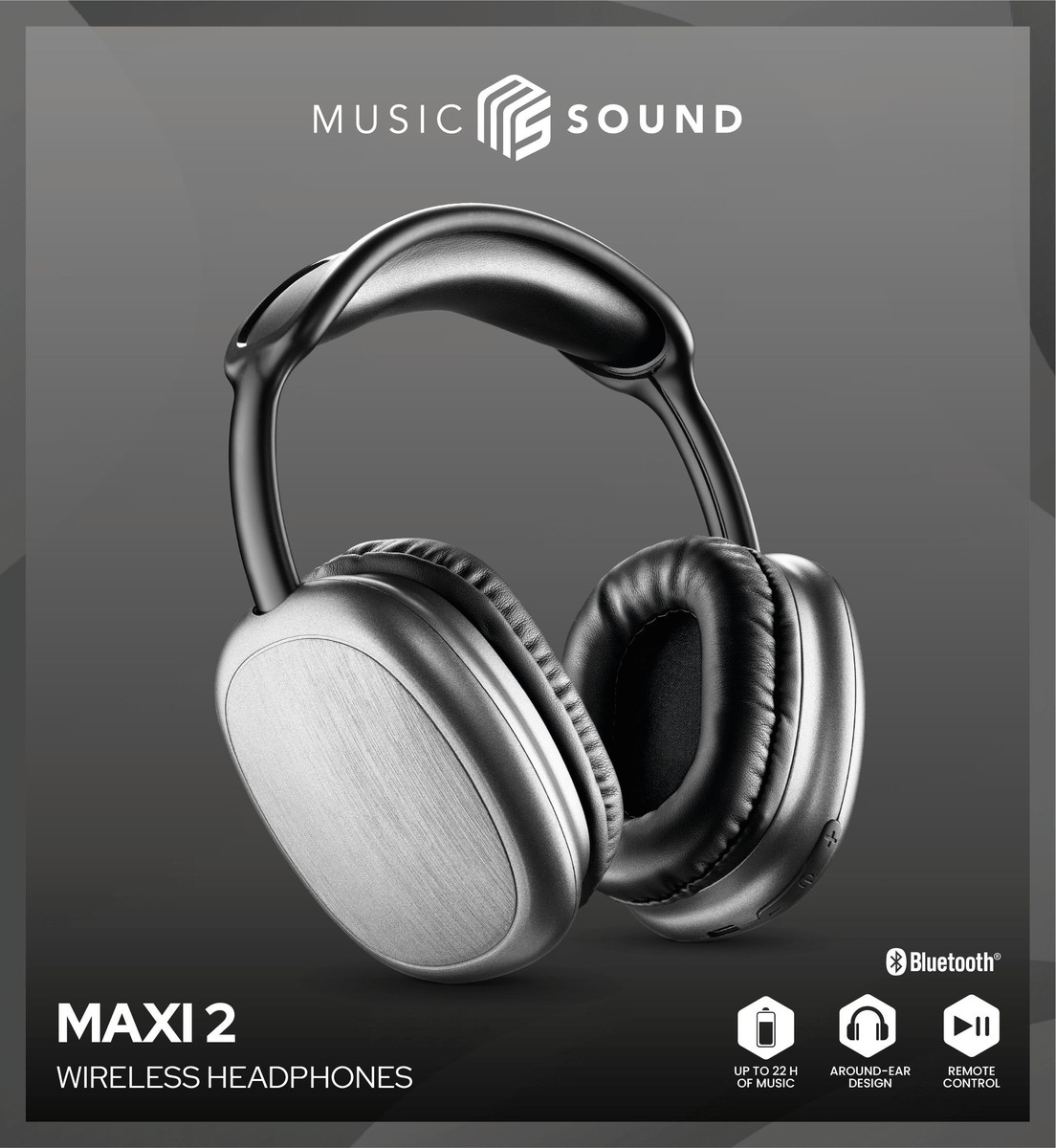 Schwarze und silberne kabellose Kopfhörer mit Bluetooth und Fern.