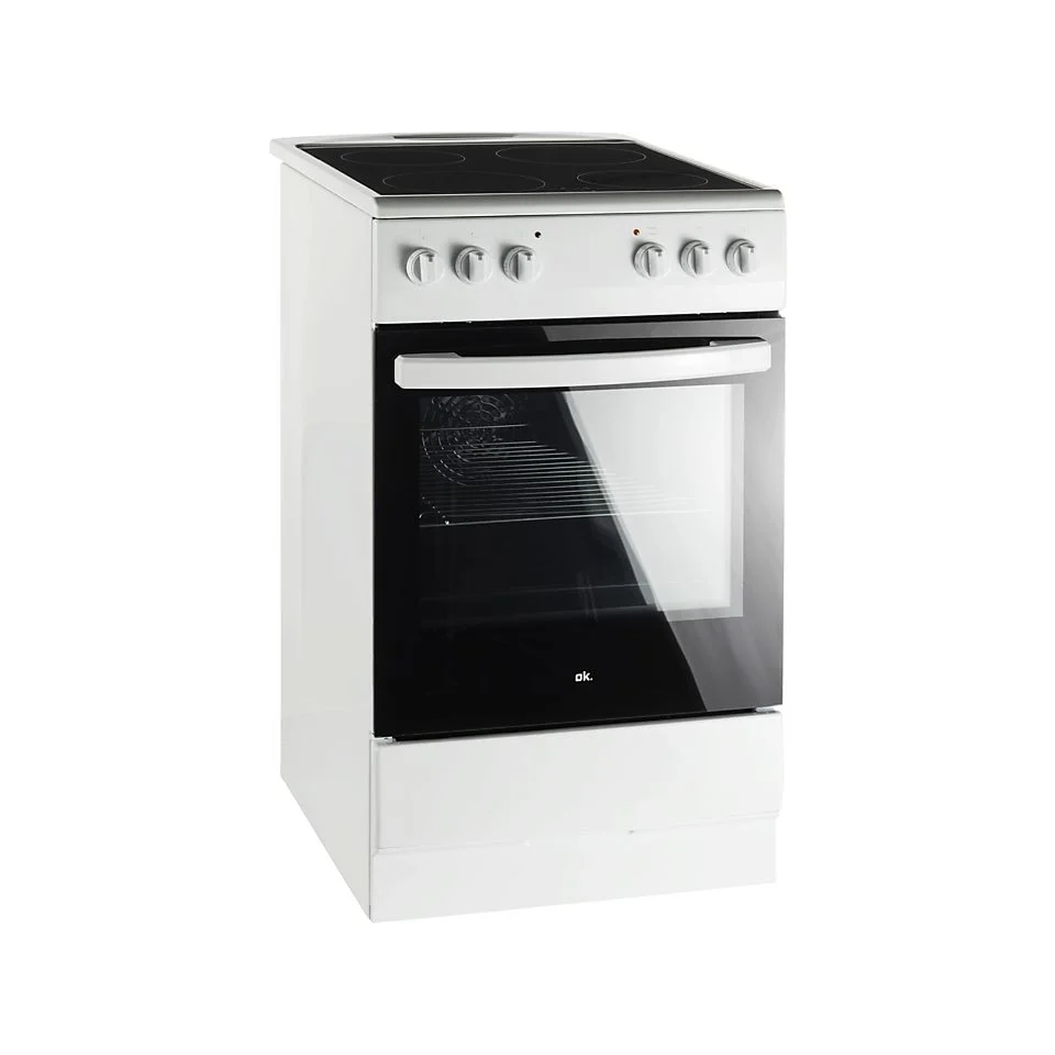Witte vrijstaande elektrische oven met kookplaat.