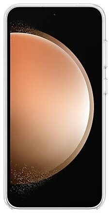 Telefon komórkowy w przezroczystym etui. Ekran wyświetla gradient.