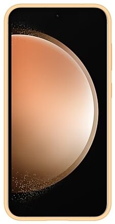 Smartfon z pomarańczowym i czarnym abstrakcyjnym wzorem na ekranie.