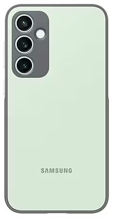 Miętowy telefon z szarą ramką i trzema aparatami.