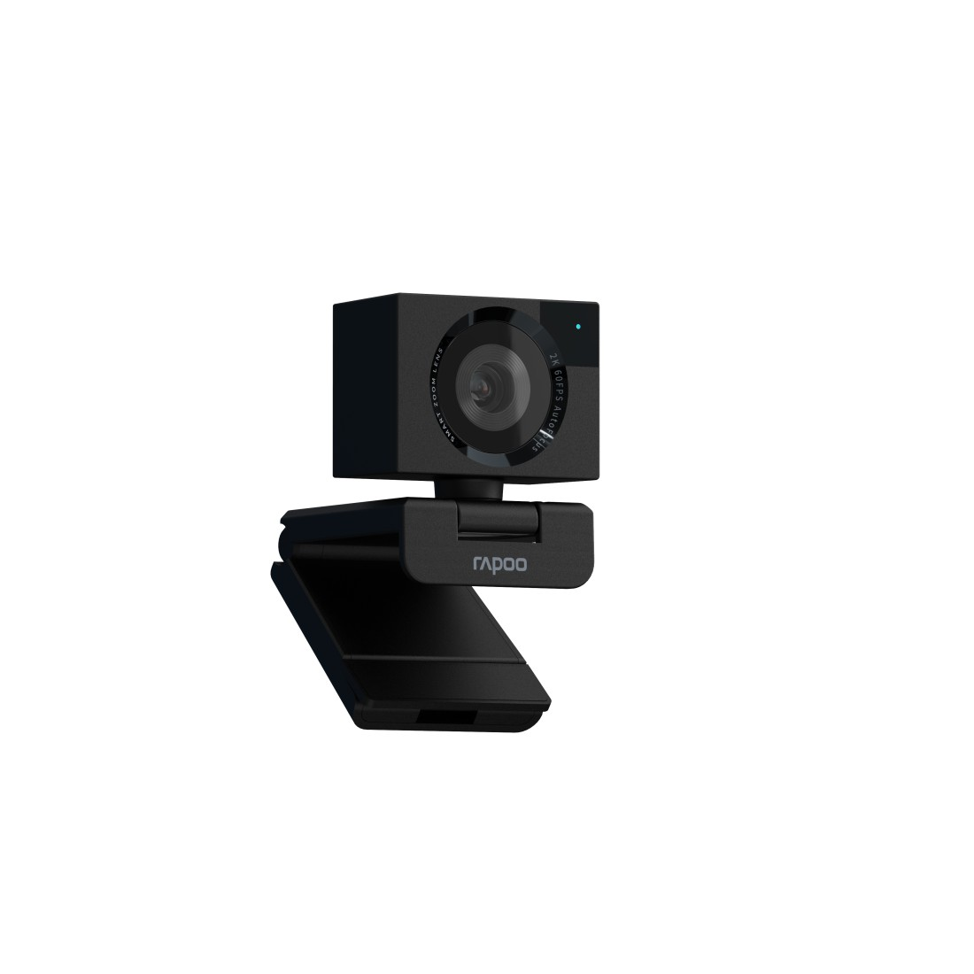 Eine schwarze Webcam auf weißem Hintergrund.
