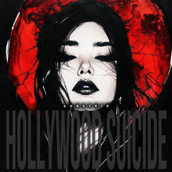 Albumcover mit einem Frauengesicht vor rotem Hintergrund, mit dem Titel Hollywood Suicide in weißer Schrift.
