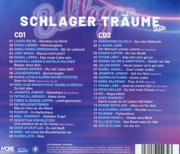 CD-Cover. Text: Schlager Träume 2024. Liste der Songs, CD1 und CD2.