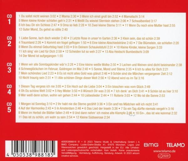 Rückseite einer CD-Hülle mit Titellisten auf Deutsch. BMG TELAMO Logos und Copyright-Informationen vorhanden.