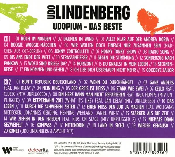 CD-Cover mit Text. Das Cover zeigt den Künstler Udo Lindenberg und den Albumtitel 'Udopium - Das Beste'.