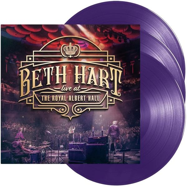 Ein Beth Hart Albumcover mit lila Vinyl-Schallplatten an der Seite.