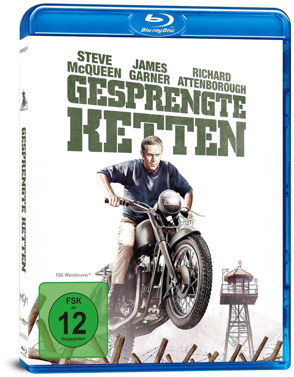 Eine Blu-ray Disc-Hülle mit dem Titel "Gesprengte Ketten" und Bildern von Steve McQueen.