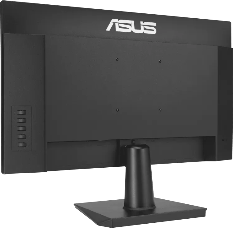 Egy fekete ASUS monitor hátulnézete. Az ASUS logó látható a tetején.