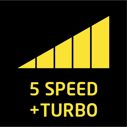 Gelbe Balken werden größer, Text: 5 SPEED + TURBO.