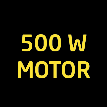 Gelber Text auf Schwarz: '500 W MOTOR'.