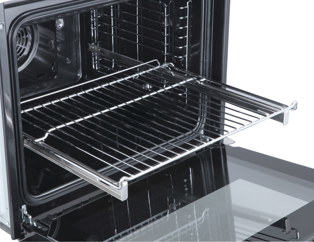 Oven interior with a metal rack. White background.
