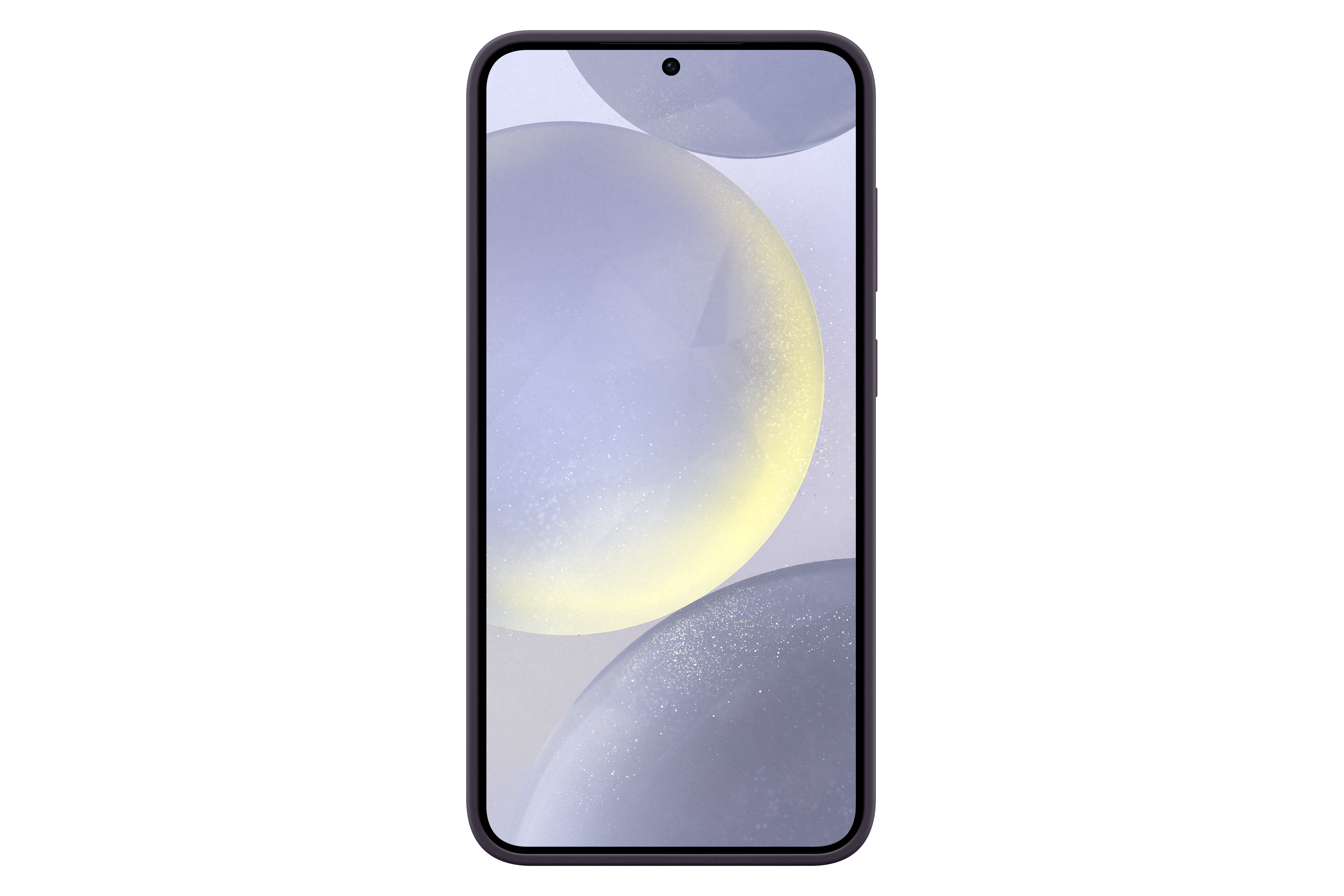 Telefon mit Anzeige von kugelförmigen Objekten, schwarzer Hintergrund.