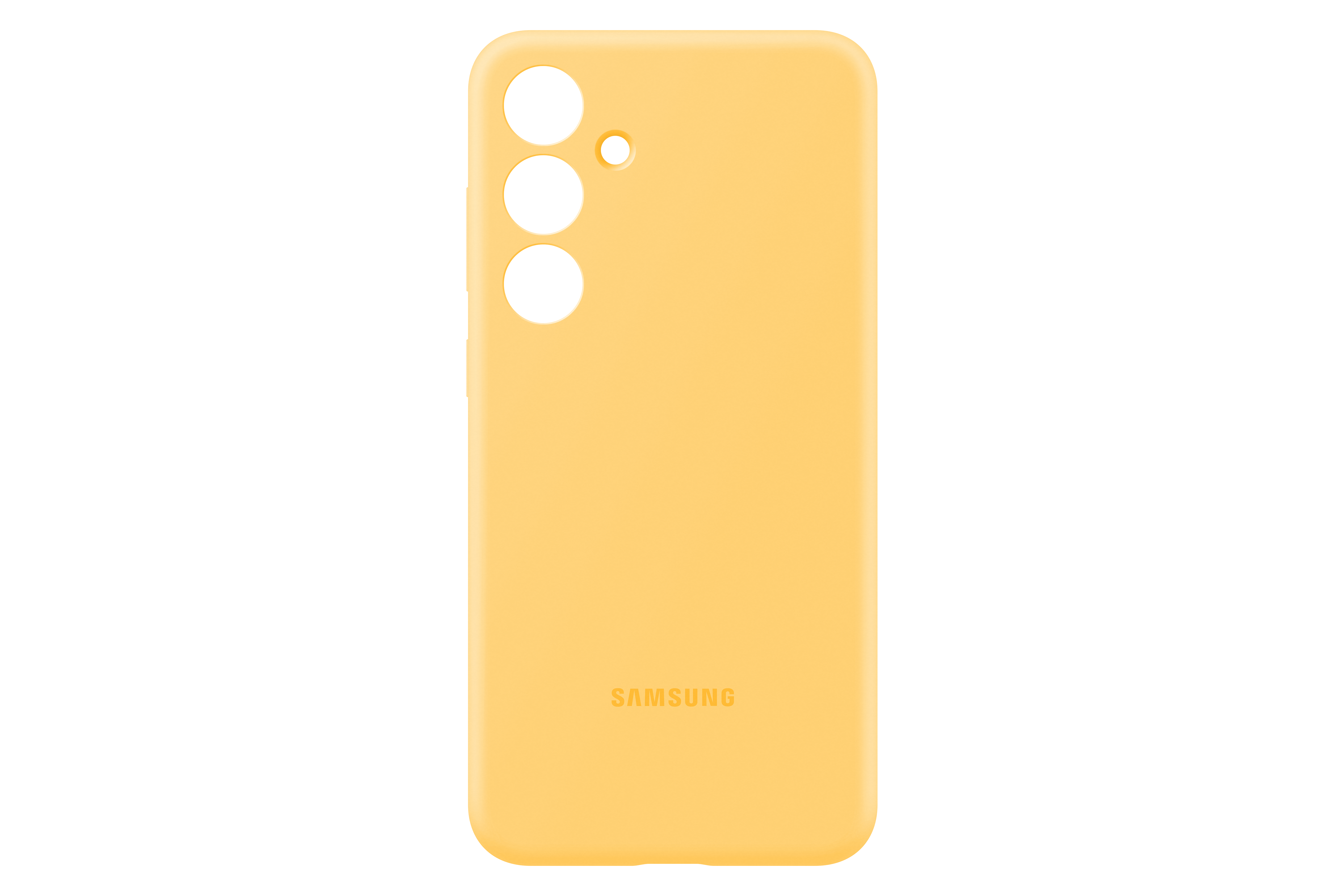 Gelbe Handyhülle mit Kameraausschnitten und Samsung-Logo.