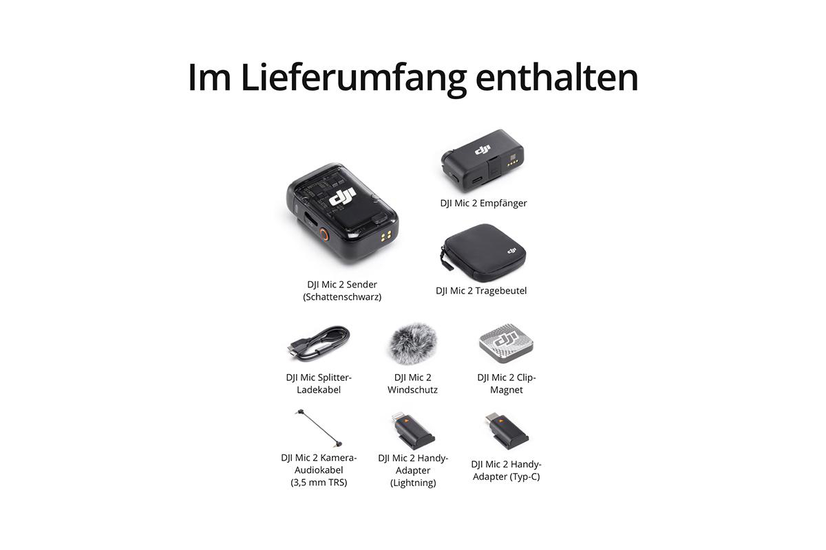 Verschiedene schwarze Audioaufnahmegeräte: Sender, Empfänger und Zubehör.