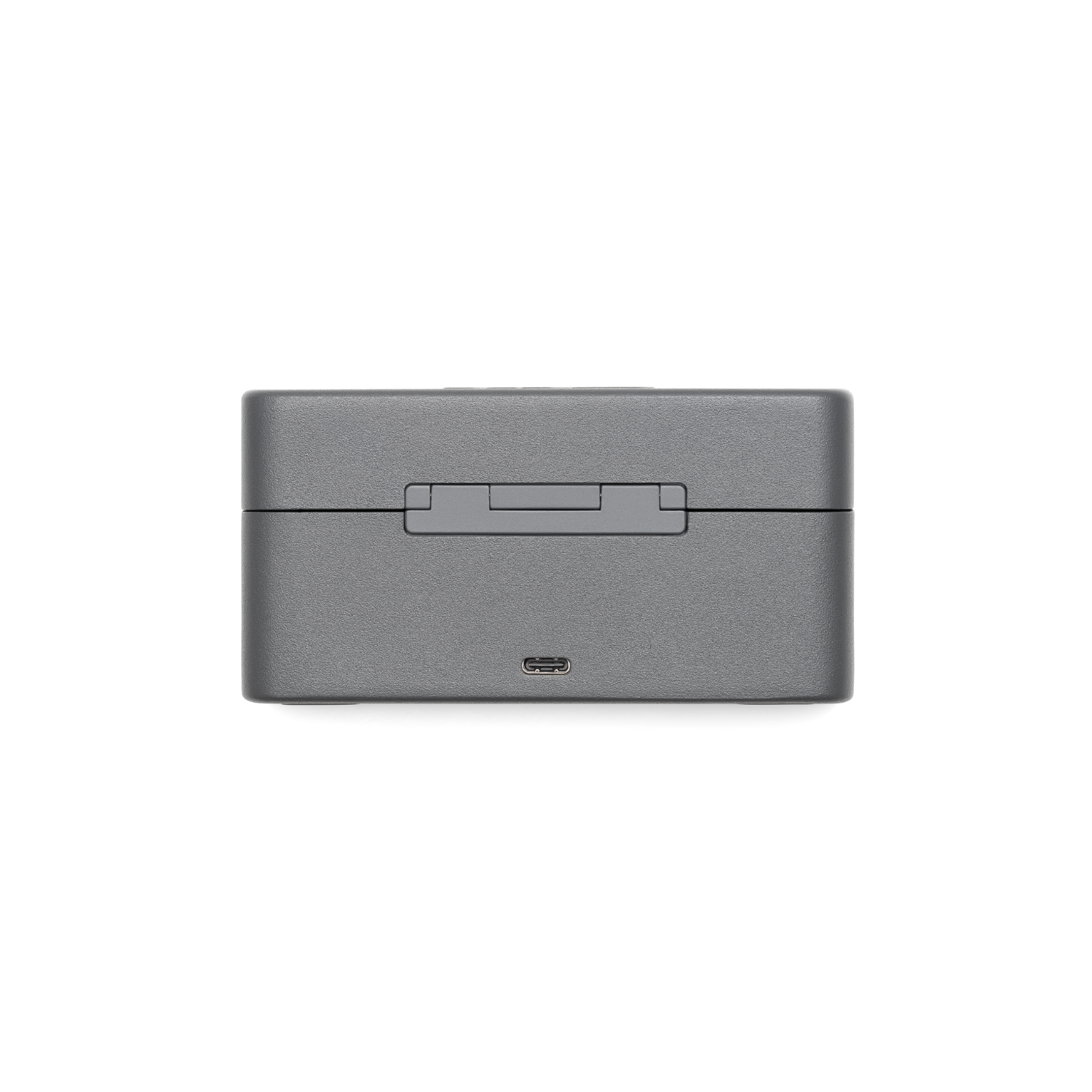 Een grijze oplaadcase met een USB-poort.