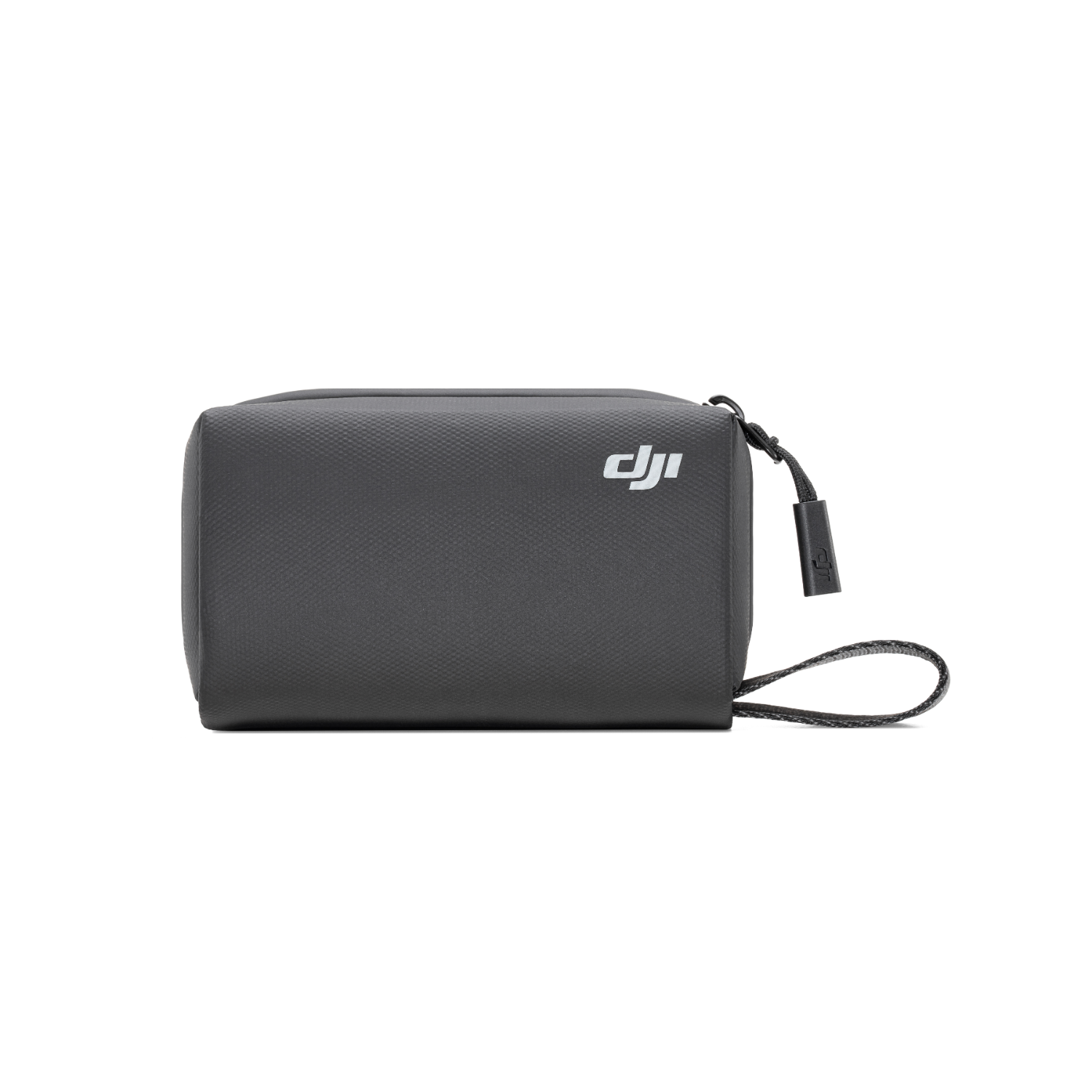 Grijze draagtas met een rits en een riem. Het DJI-logo is zichtbaar op de tas.
