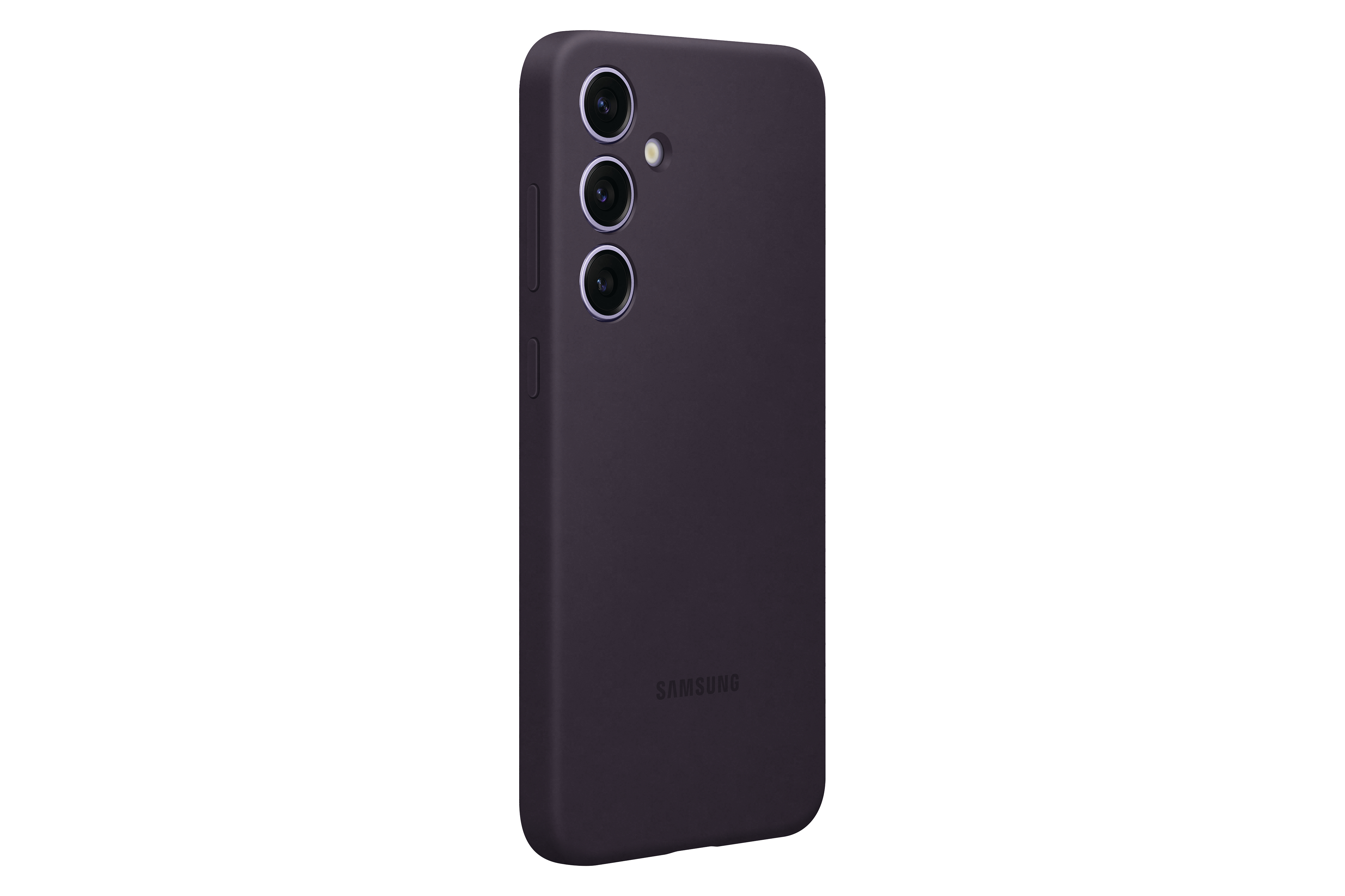 Lila Handyhülle mit drei Kameralinsen und Samsung-Logo.