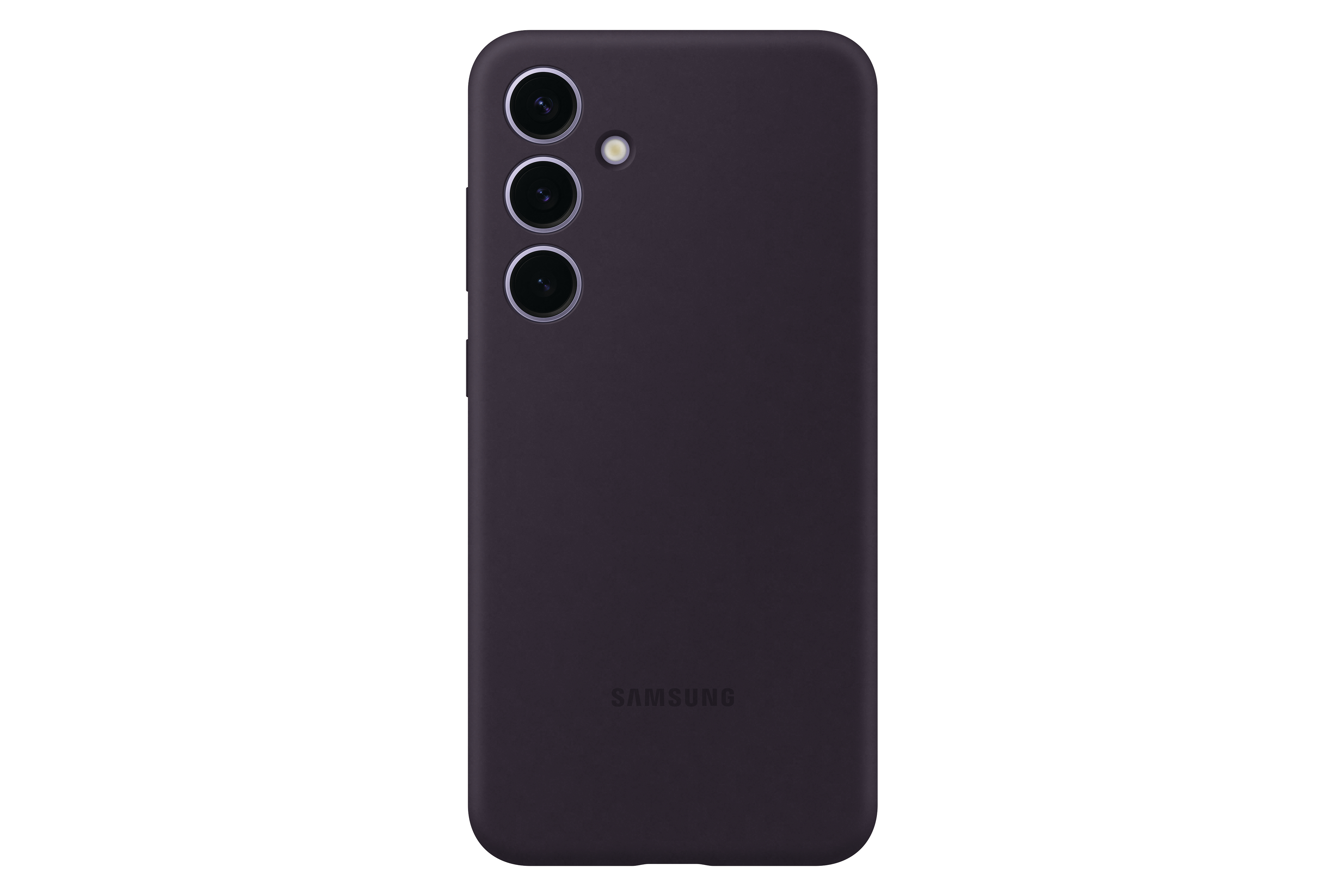 Lila Handyhülle mit Kameraaussparungen. Samsung-Logo unten.