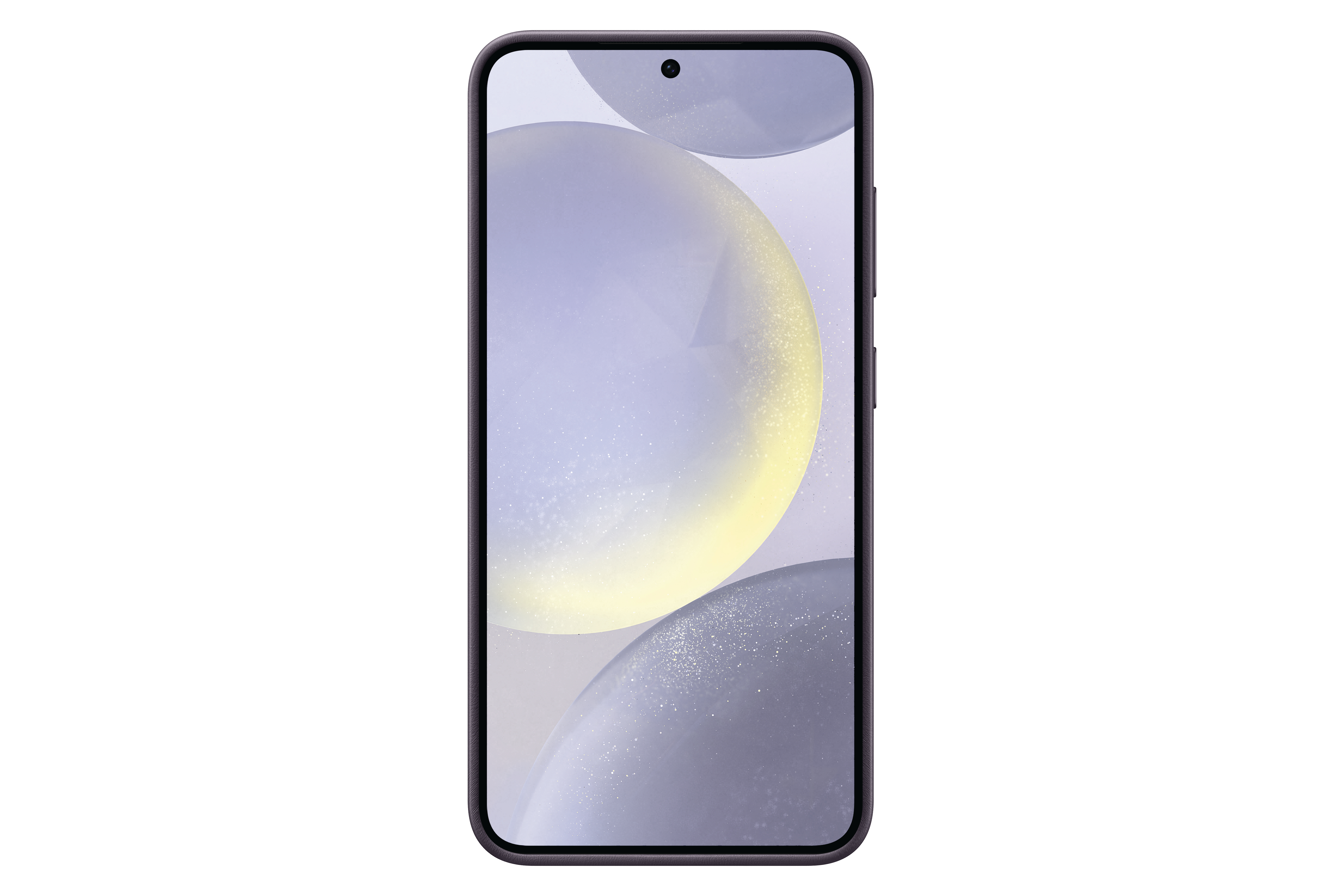 Ein Smartphone mit einer Anzeige abstrakter Formen vor weißem Hintergrund.
