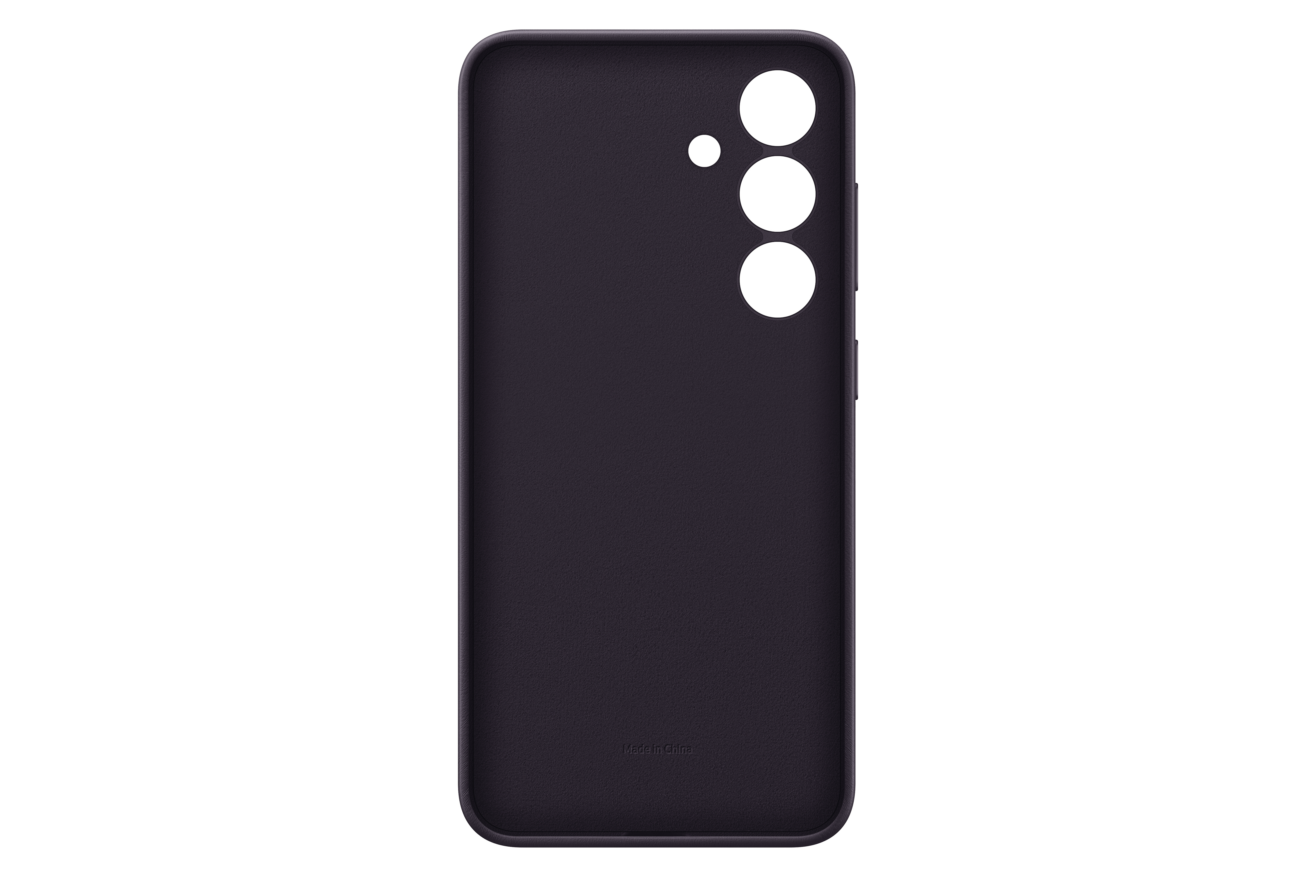 Dunkelviolette Handyhülle. Drei Kameraausschnitte oben. Samsung ist unten gedruckt.
